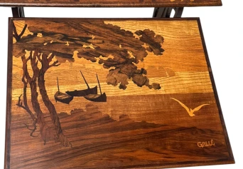 Art Nouveau Set of Four Nesting Tables by Emile Galle Nancy France, 1900s